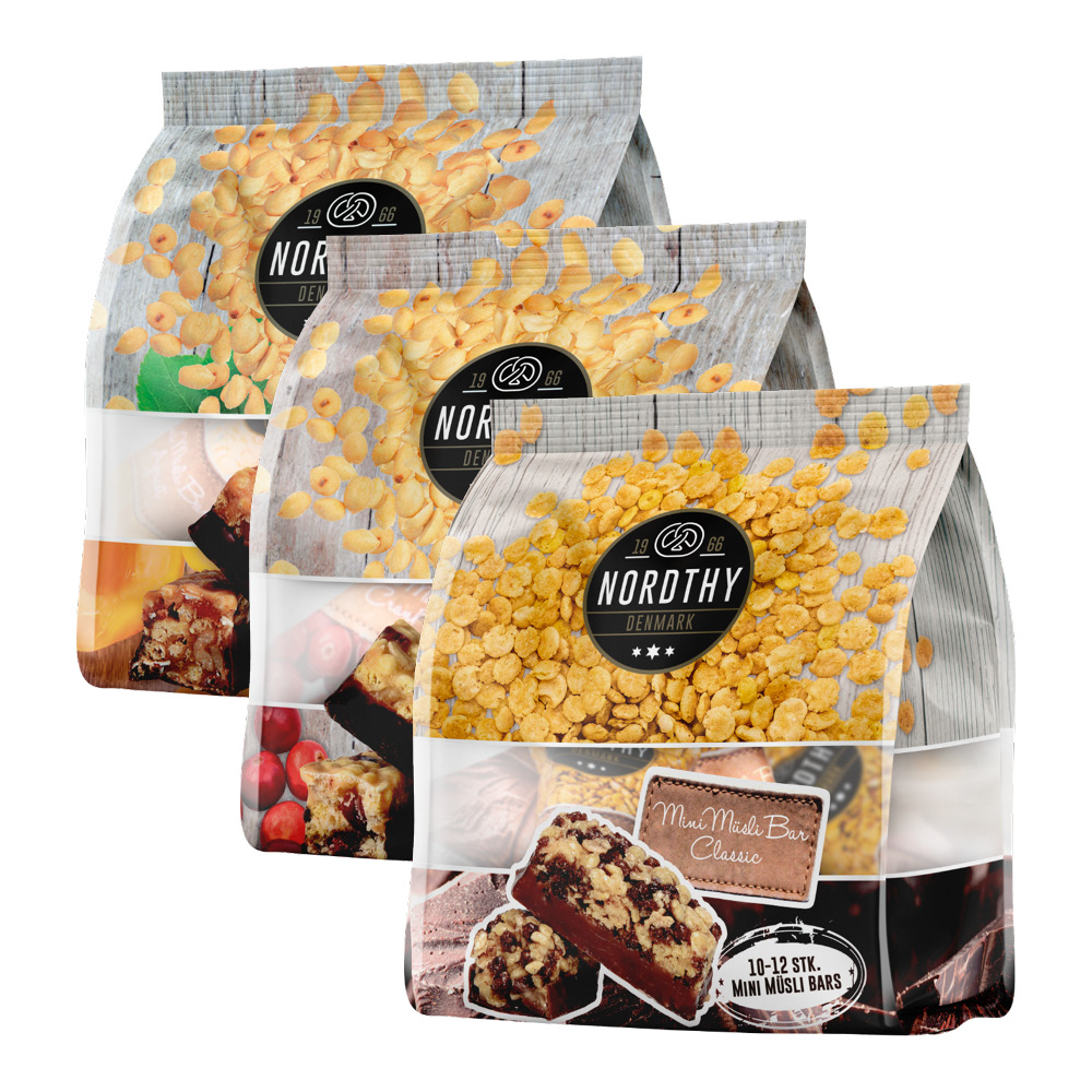 Nordthy Mini Müsli Bars 30-36 stk Choko, Abrikos, Tranebær