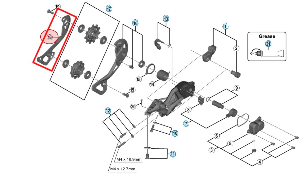 Shimano - inderplade til XTR M9000 med arm | Rear derailleur Shimano inderplade til XTR M9000 med medium arm | Rear derailleur
